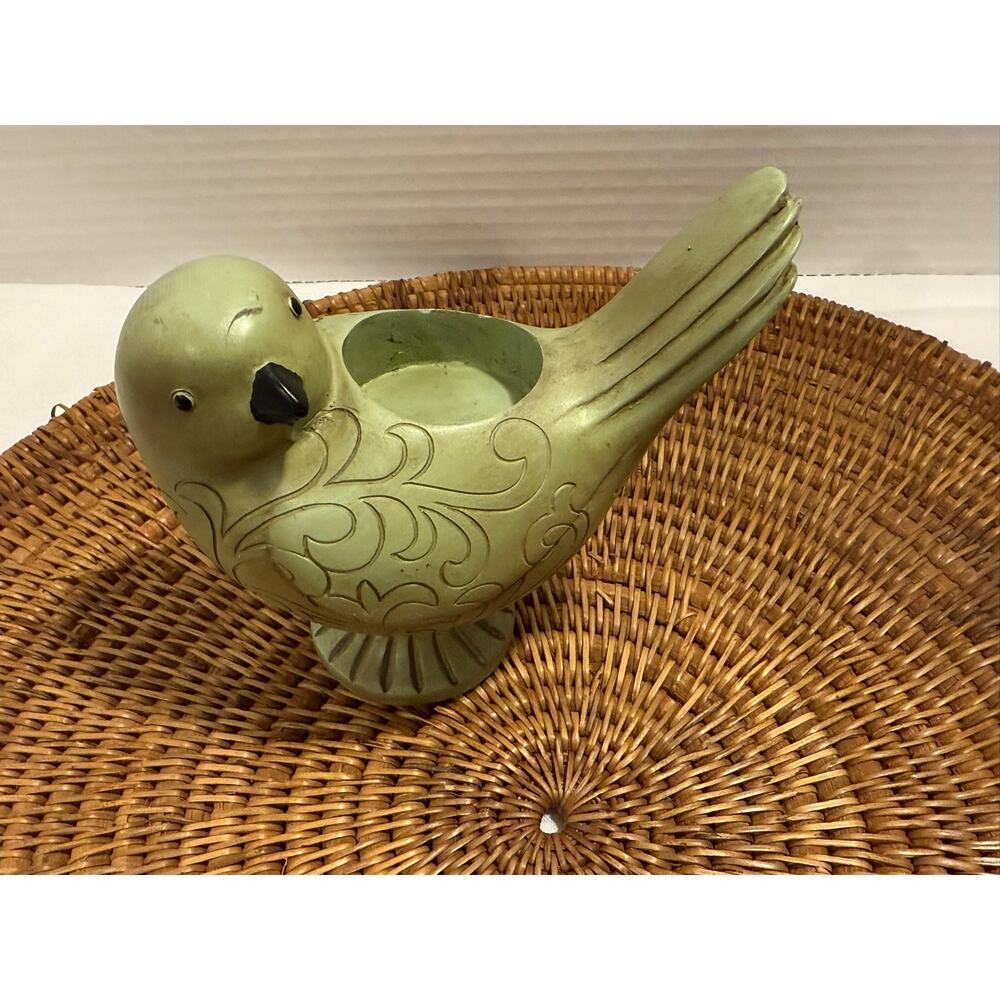 Green Resin Bird Tealight Candle Holder Spring Decor Shelf Sitter Home Accessory